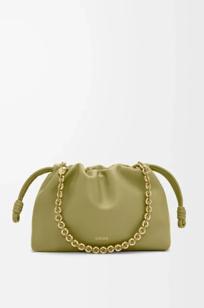 Medium Flamenco purse in mellow nappa lambskin Light Moss