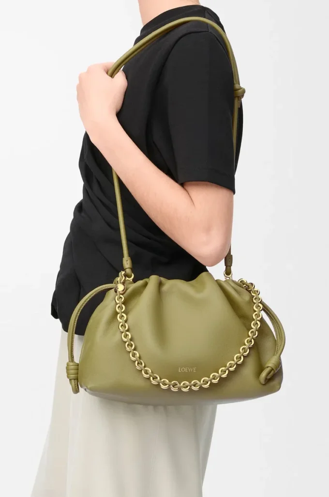 Medium Flamenco purse in mellow nappa lambskin Light Moss