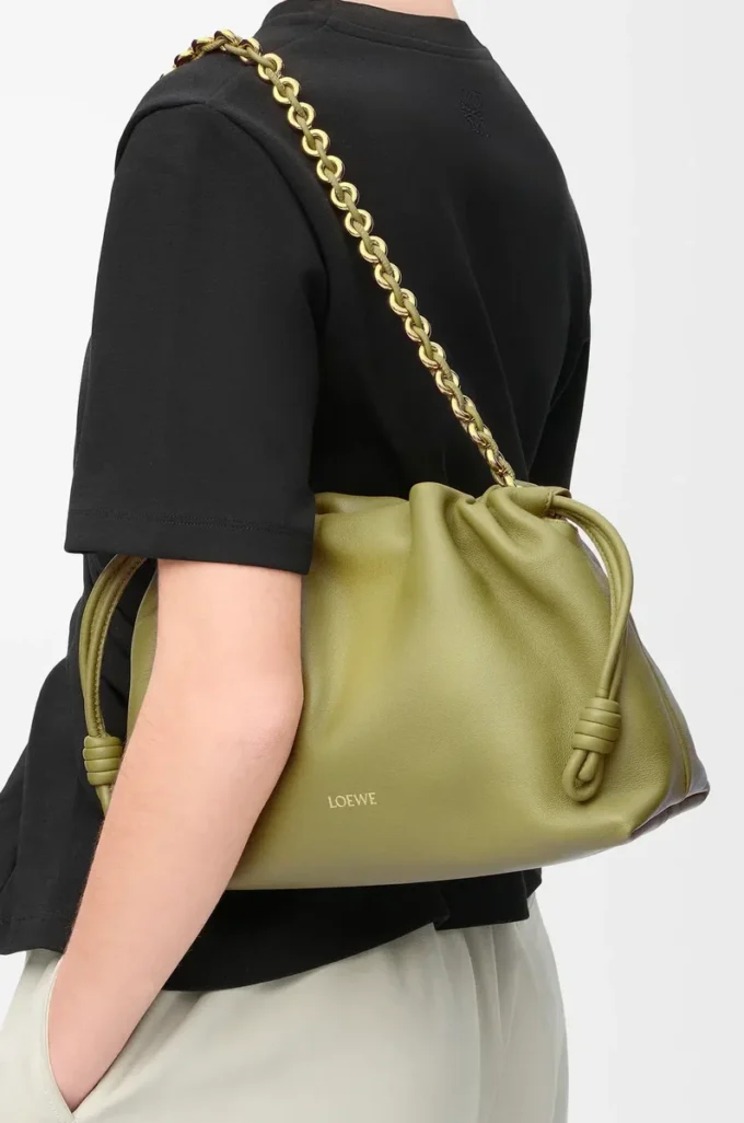 Medium Flamenco purse in mellow nappa lambskin Light Moss