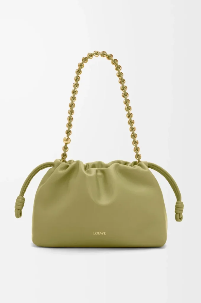 Medium Flamenco purse in mellow nappa lambskin Light Moss