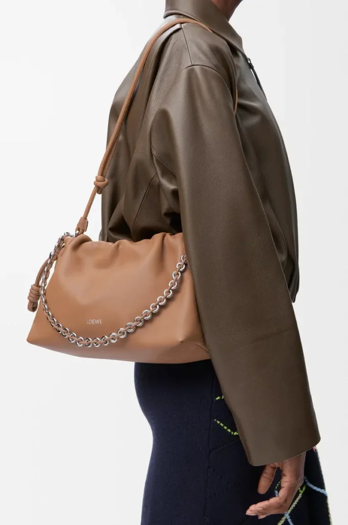Medium Flamenco purse in mellow nappa lambskin Mocha