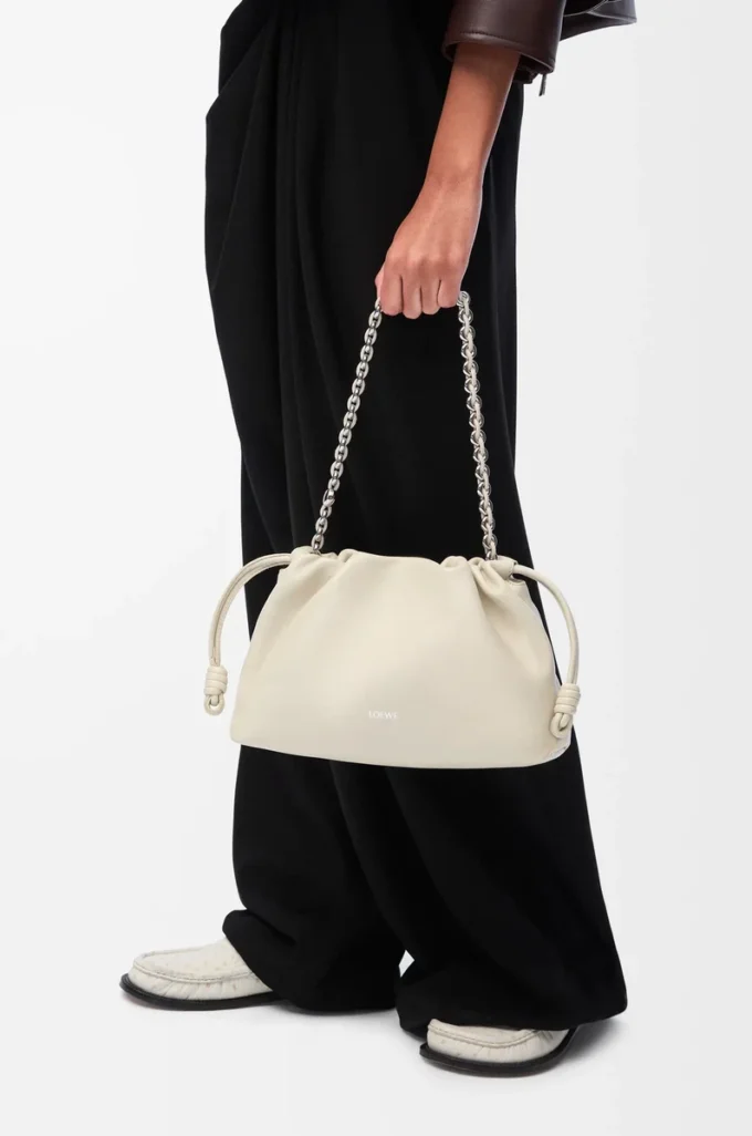 Medium Flamenco purse in mellow nappa lambskin Sea Salt