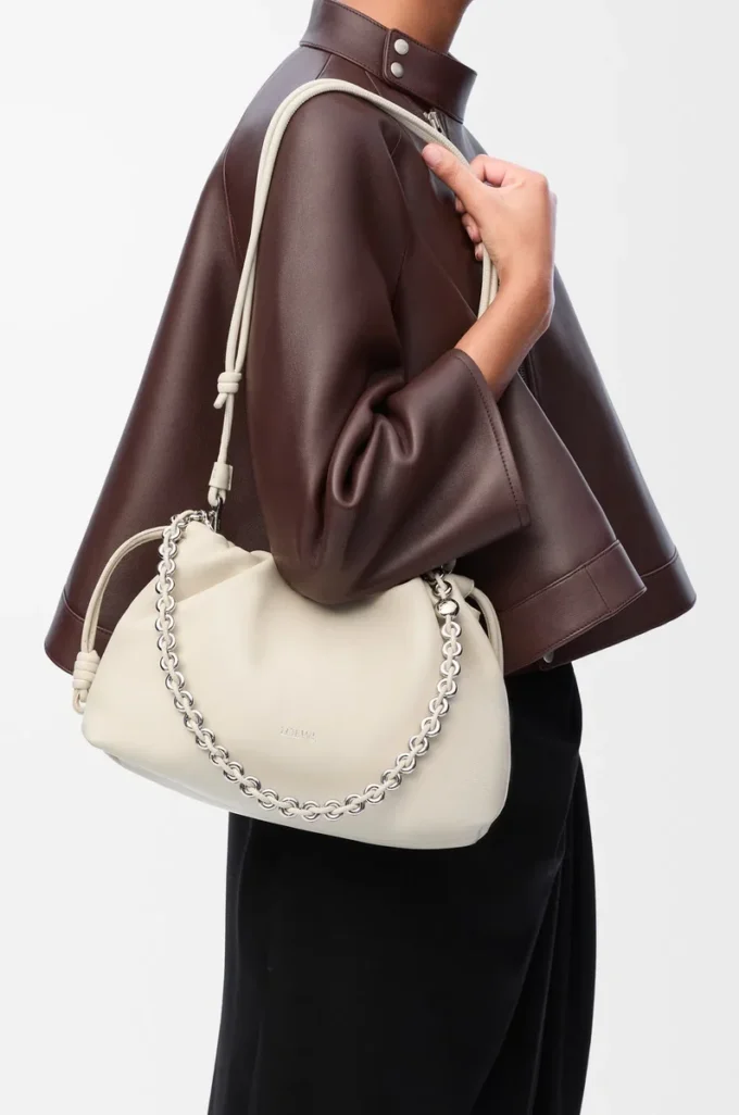 Medium Flamenco purse in mellow nappa lambskin Sea Salt