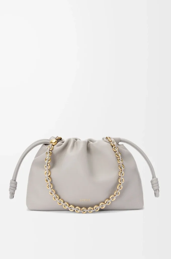 Medium Flamenco purse in mellow nappa lambskin Shell Grey