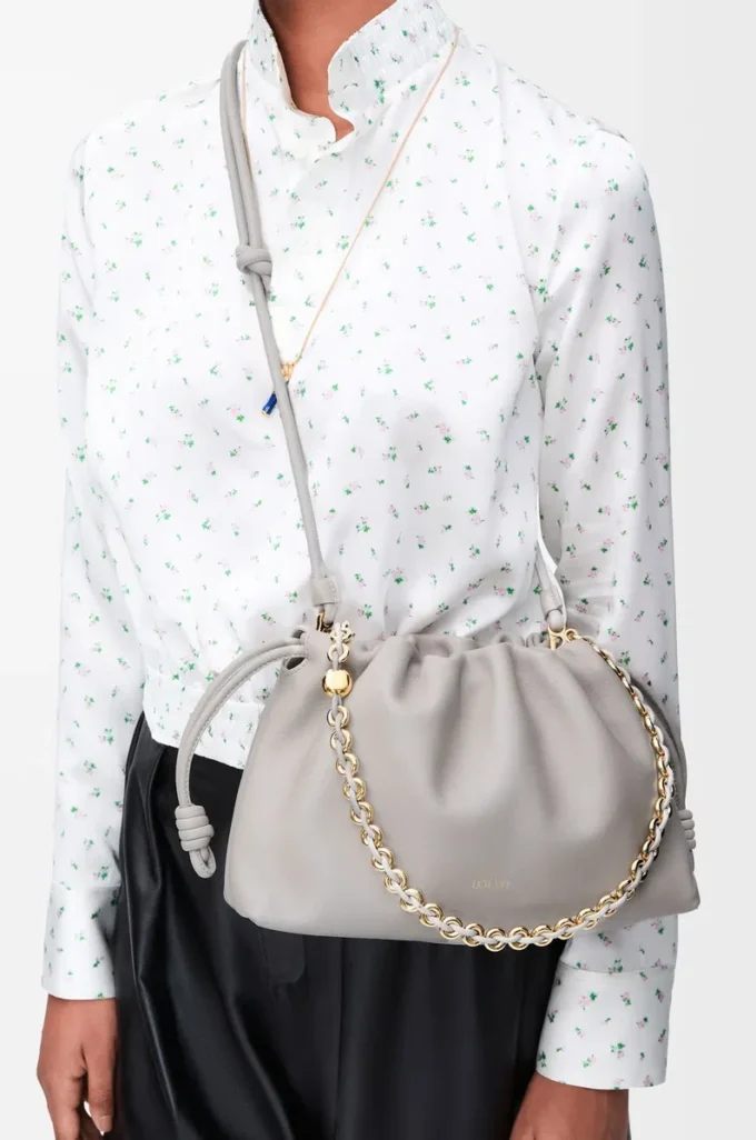Medium Flamenco purse in mellow nappa lambskin Shell Grey