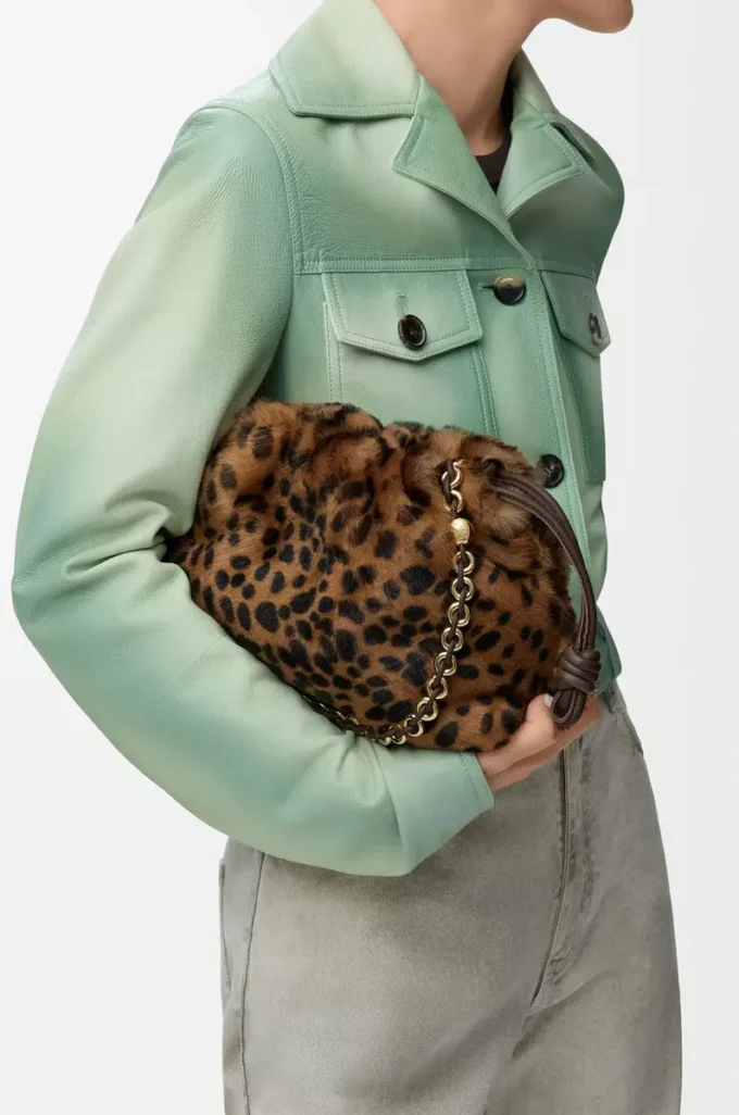 Medium Flamenco purse in printed shearling Beige/Brown