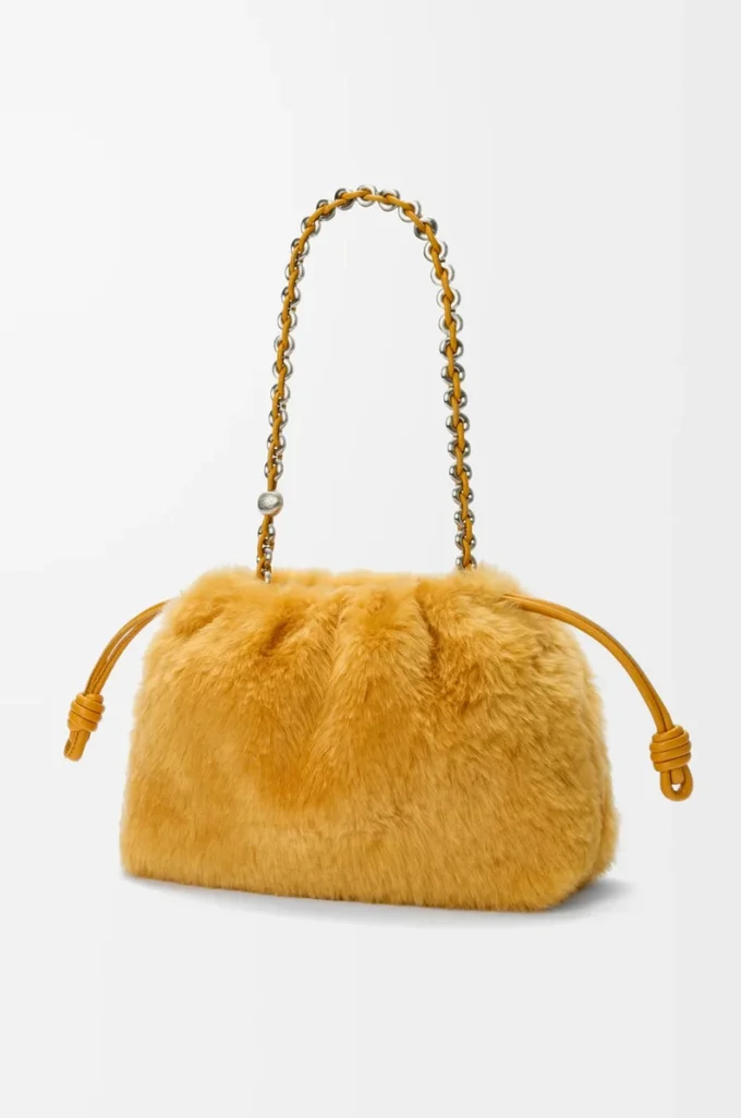 Medium Flamenco purse in shearling Yellow
