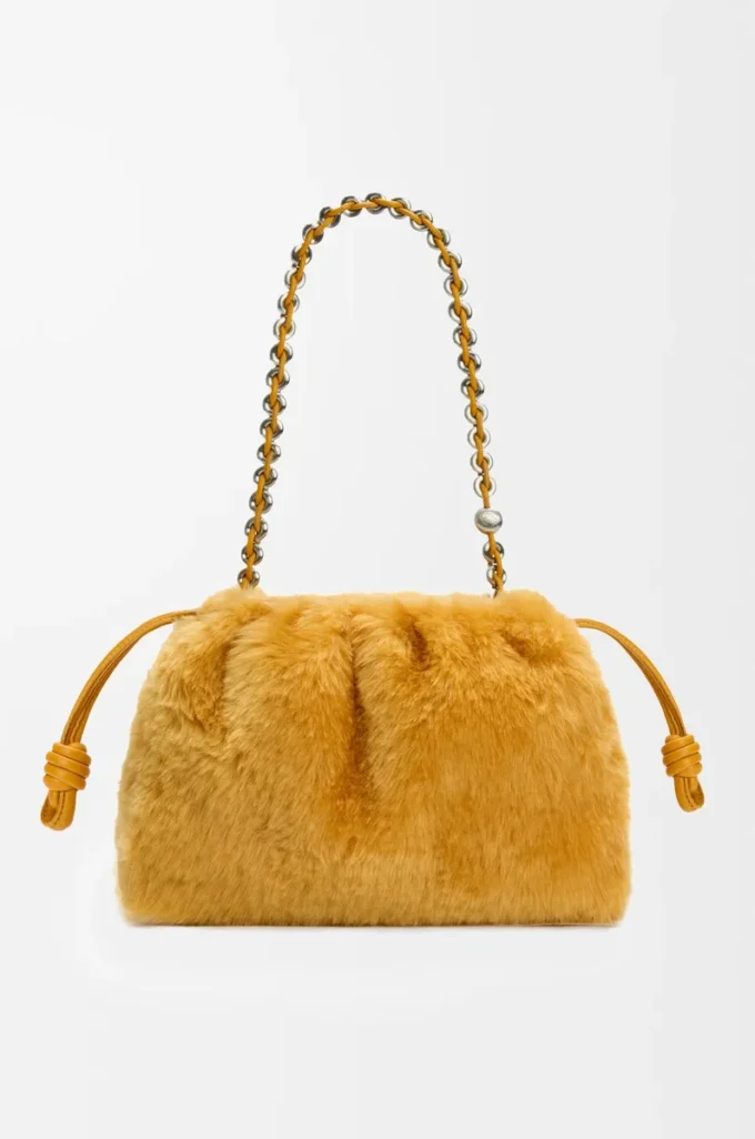 Medium Flamenco purse in shearling Yellow