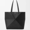 Medium horizontal Puzzle Fold tote in soft grained calfskin Black