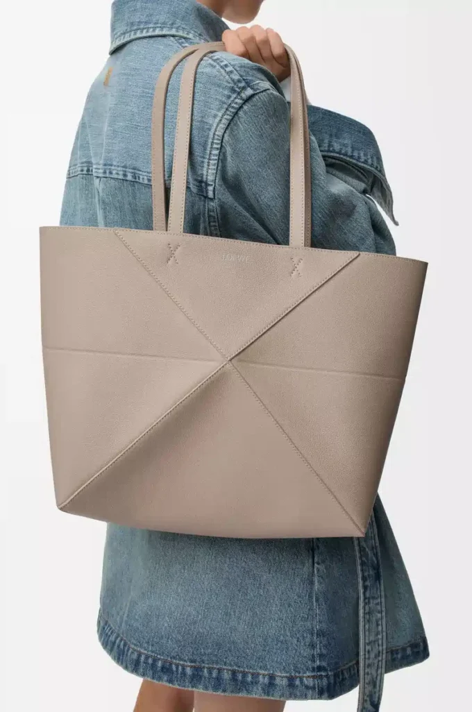 Medium horizontal Puzzle Fold tote in soft grained calfskin Clay