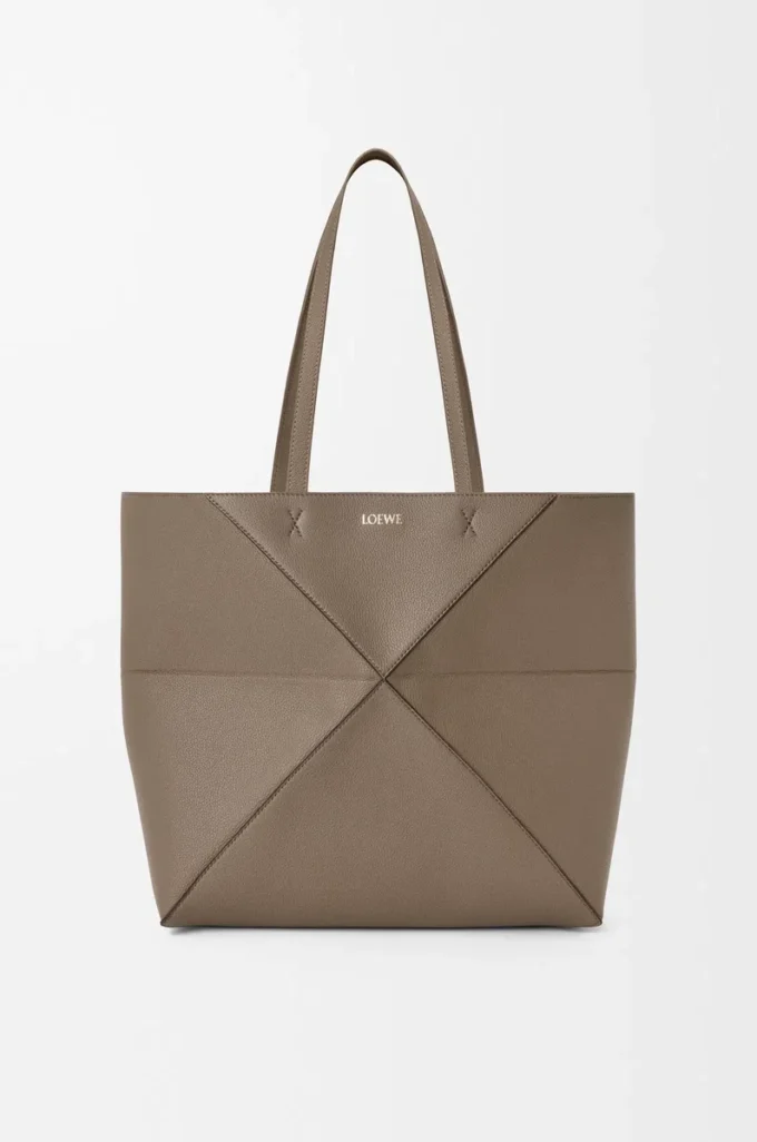 Medium horizontal Puzzle Fold tote in soft grained calfskin Taupe