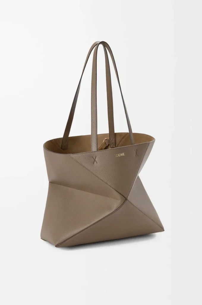 Medium horizontal Puzzle Fold tote in soft grained calfskin Taupe