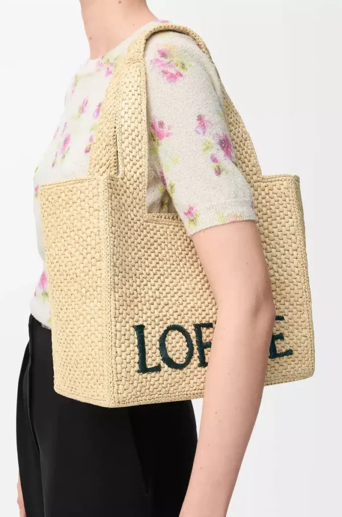 Medium LOEWE Font tote in raffia Natural