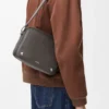 Medium Pebble messenger bag in smooth calfskin Dark Grey
