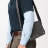 Medium Pebble messenger bag in supple grained calfskin Dark Grey