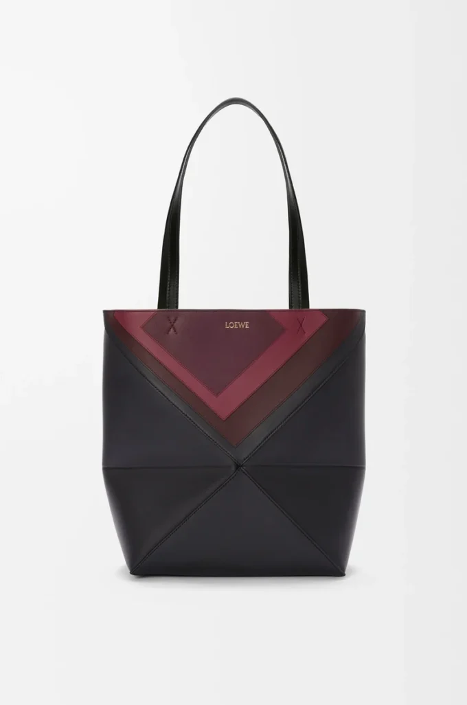 Medium Puzzle Fold tote in nappa calfskin Black/Burgundy