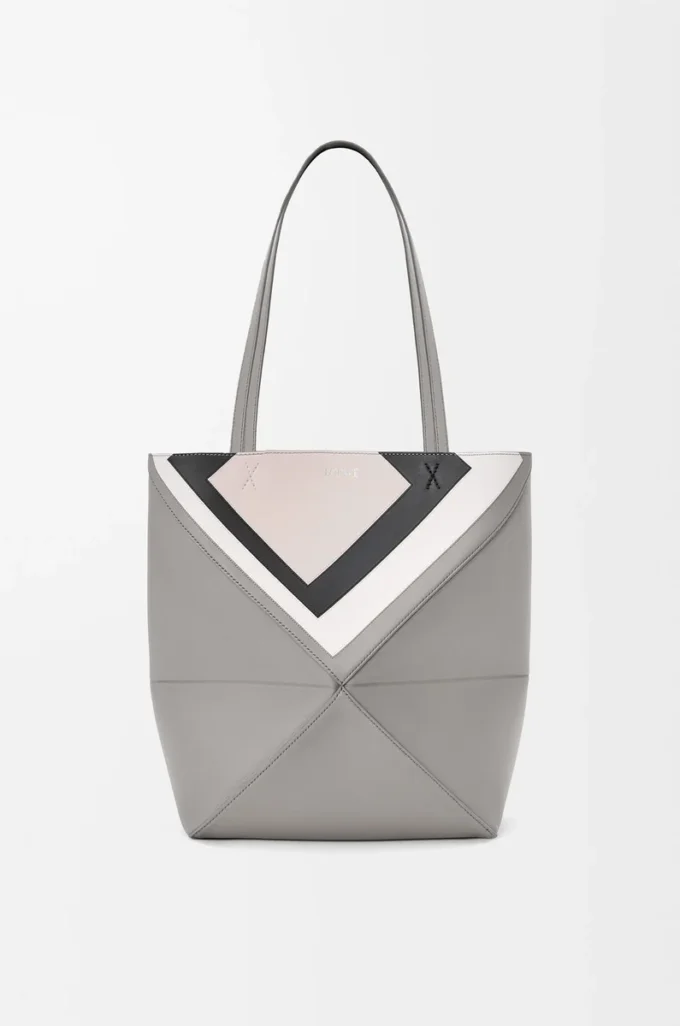 Medium Puzzle Fold tote in nappa calfskin Grey/Light Ghost