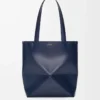 Medium Puzzle Fold tote in shiny calfskin Abyss Blue