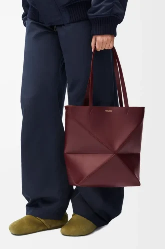 Medium Puzzle Fold tote in shiny calfskin Dark Burgundy