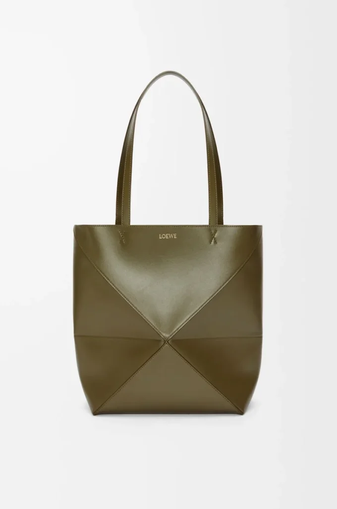 Medium Puzzle Fold tote in shiny calfskin Dark Khaki Medium Puzzle Fold tote in shiny calfskin Dark Khaki