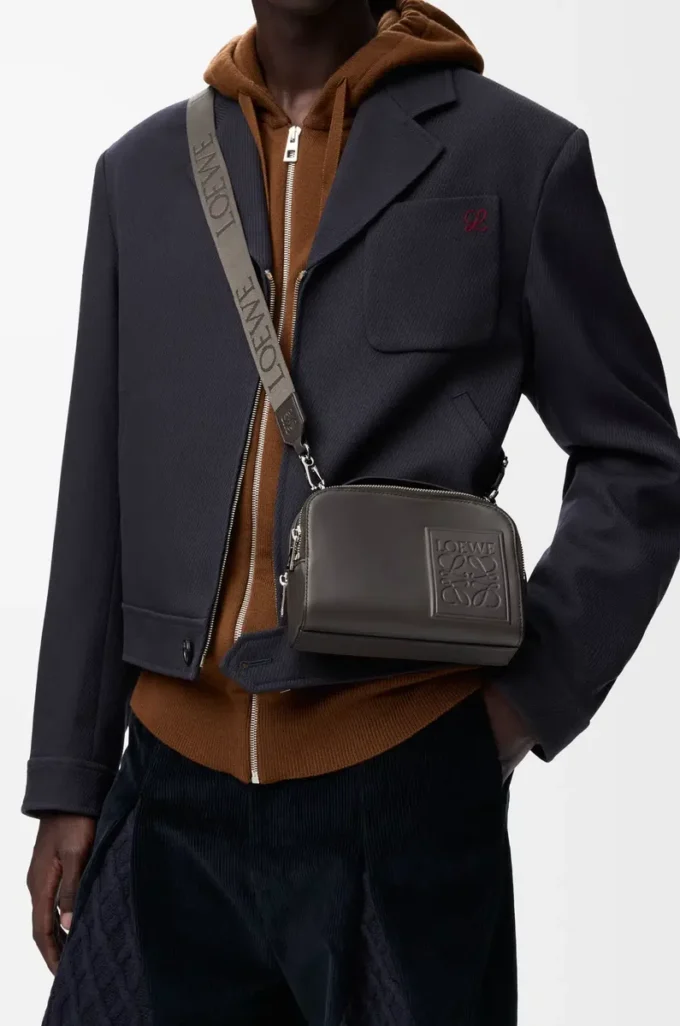 Mini crossbody camera bag in satin calfskin Dark Grey