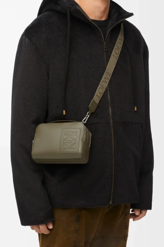 Mini crossbody camera bag in satin calfskin Khaki Green