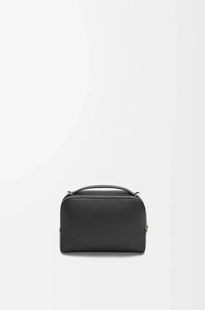 Mini crossbody camera bag in soft grained calfskin Black
