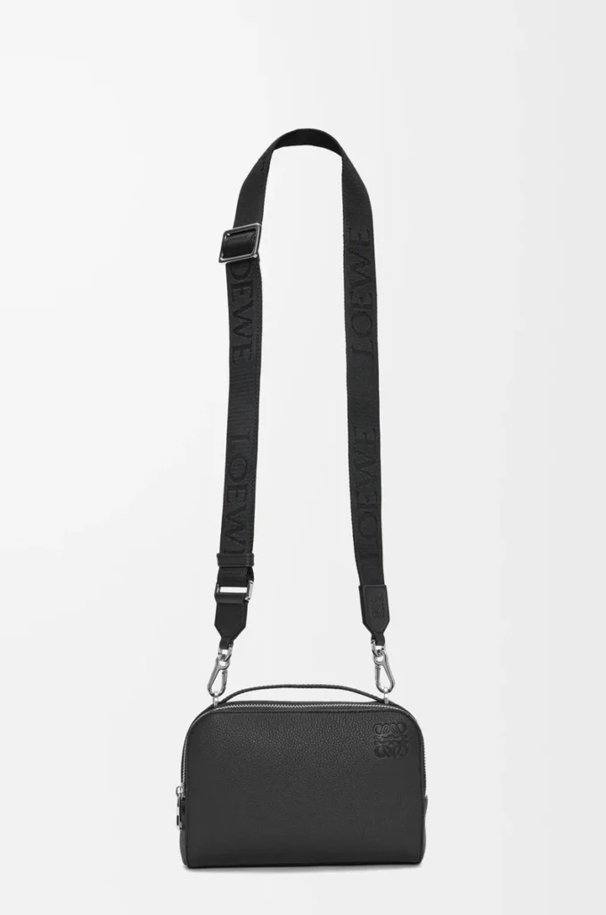 Mini crossbody camera bag in soft grained calfskin Black