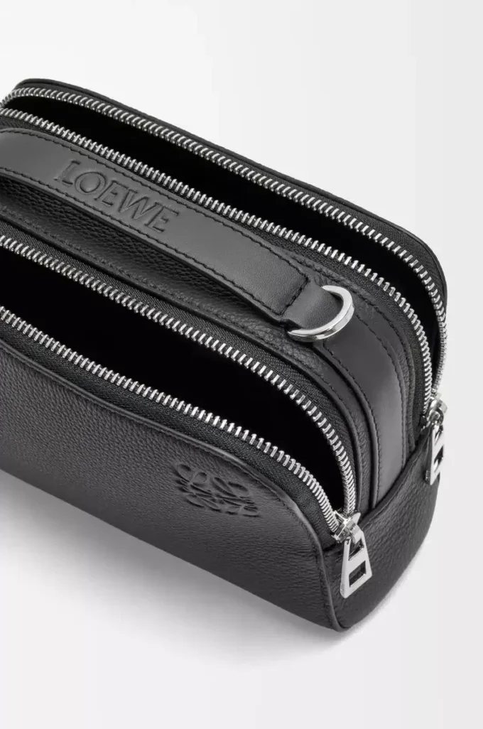 Mini crossbody camera bag in soft grained calfskin Black