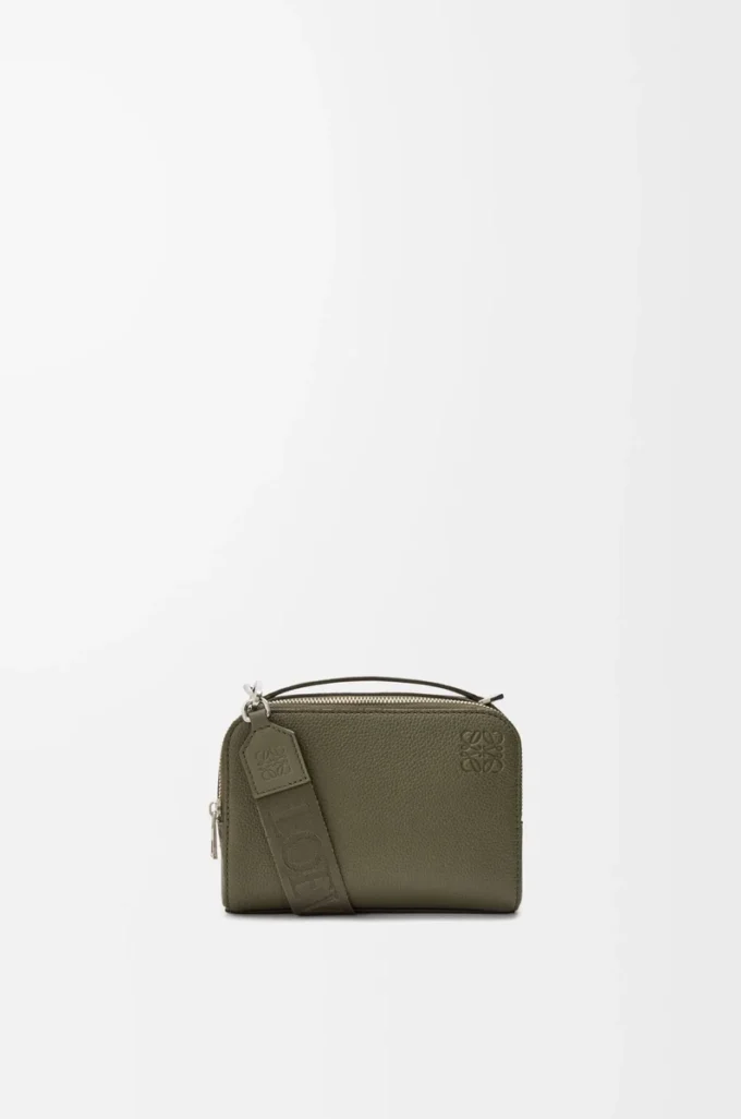 Mini crossbody camera bag in soft grained calfskin Khaki Green
