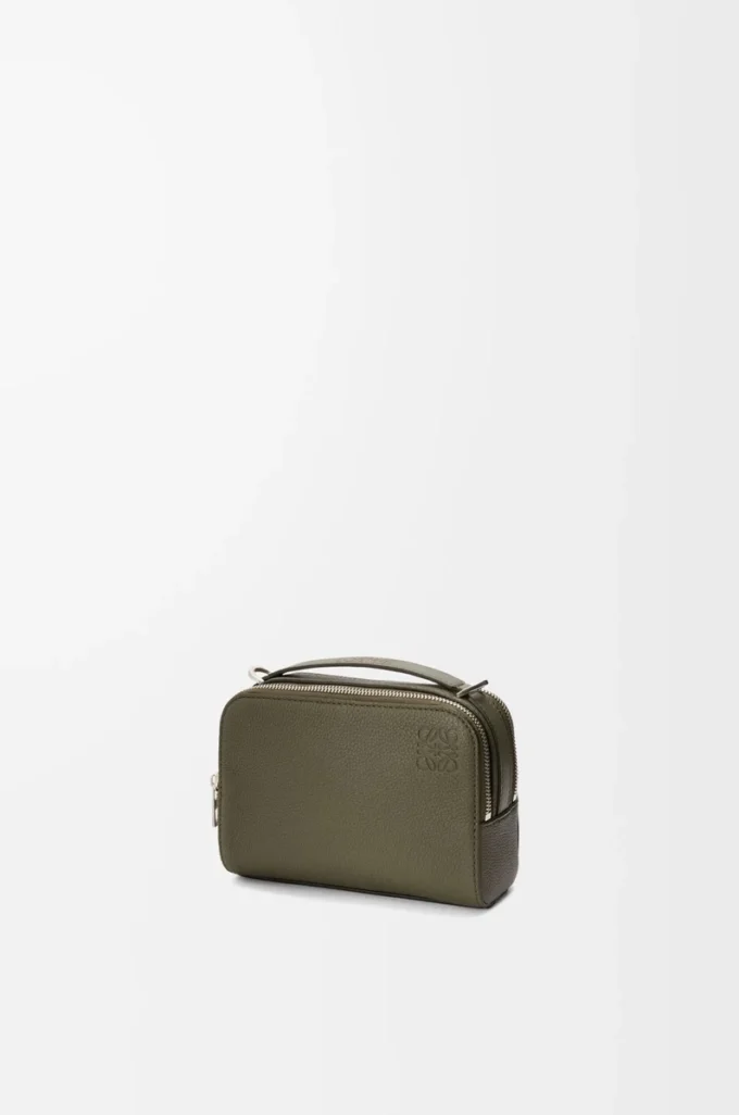 Mini crossbody camera bag in soft grained calfskin Khaki Green