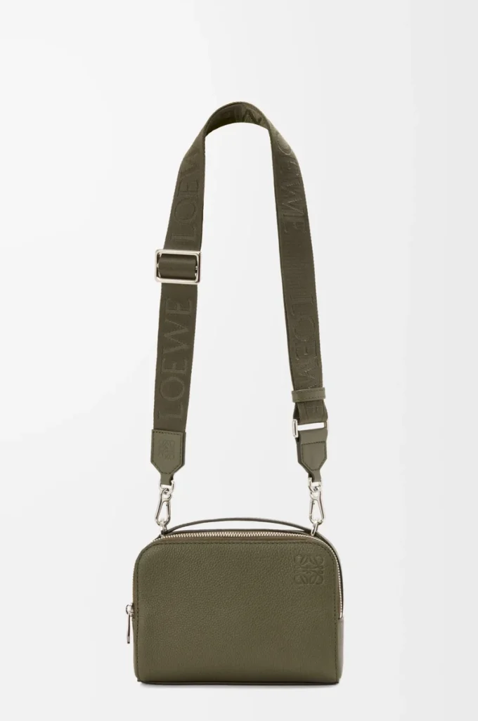 Mini crossbody camera bag in soft grained calfskin Khaki Green