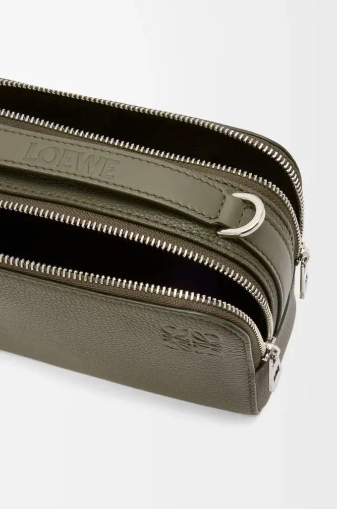 Mini crossbody camera bag in soft grained calfskin Khaki Green