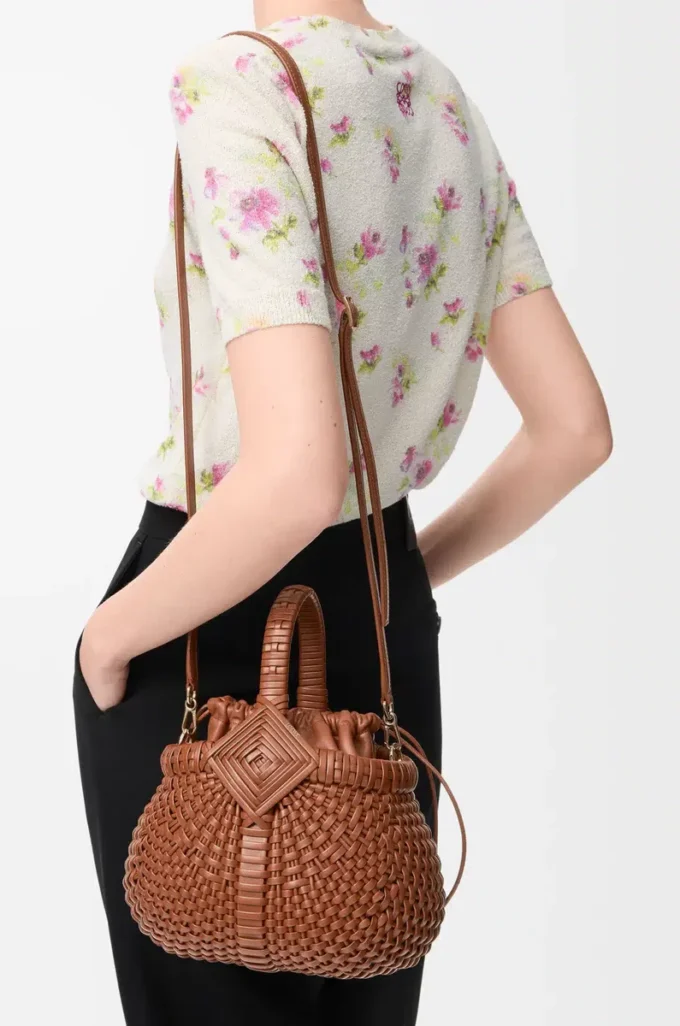 Mini Diamond Round Basket bag in calfskin Dark Tan Mini Diamond Round Basket bag in calfskin Dark Tan