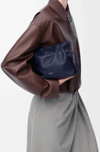 Mini Flamenco clutch in nappa calfskin Abyss Blue