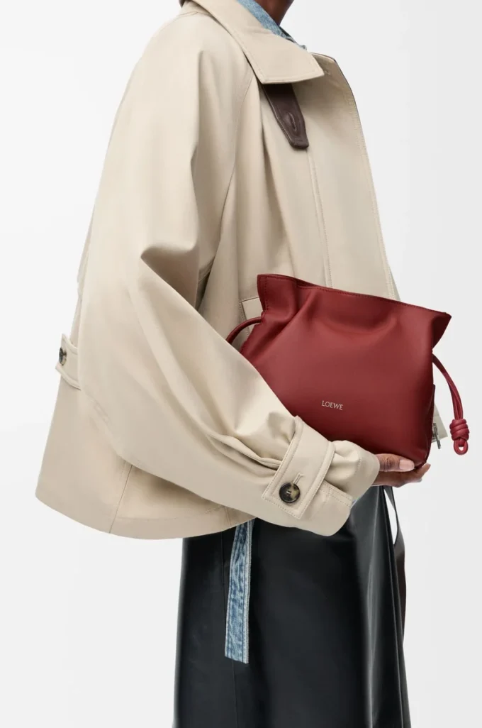 Mini Flamenco clutch in nappa calfskin Burnt Red