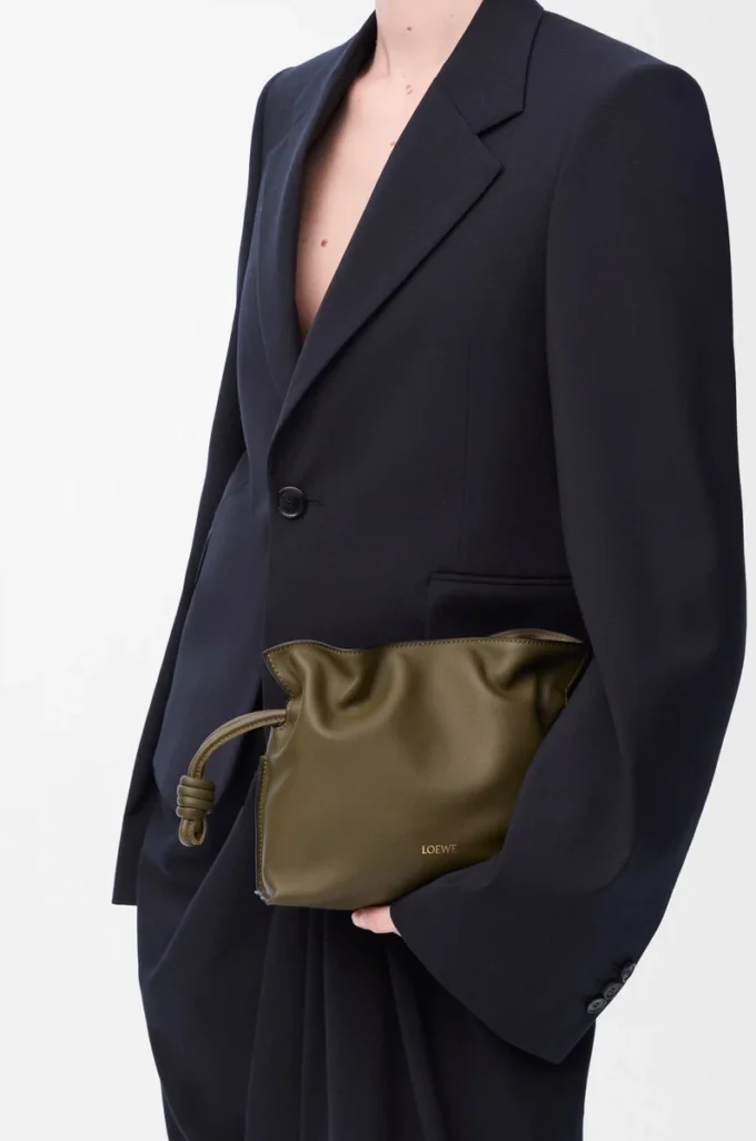 Mini Flamenco clutch in nappa calfskin Dark Khaki