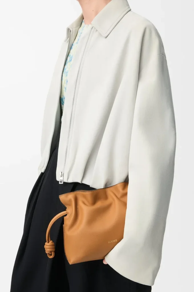 Mini Flamenco clutch in nappa calfskin Warm Desert