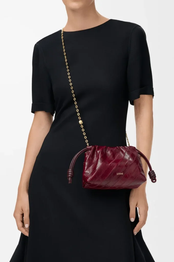 Mini Flamenco purse in eel Burgundy