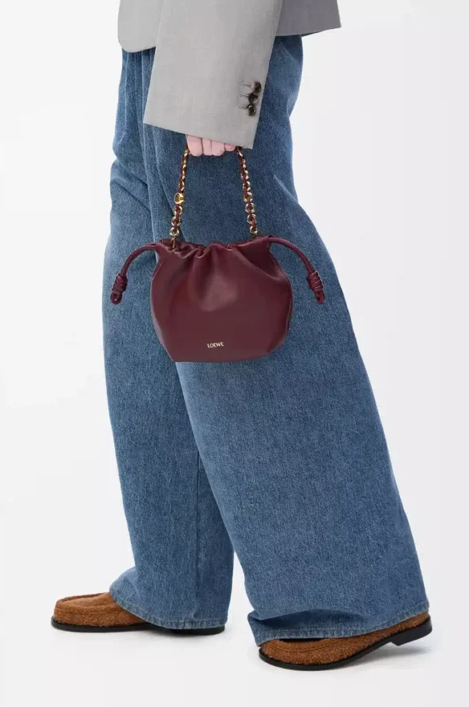 Mini Flamenco purse in mellow nappa lambskin Dark Burgundy