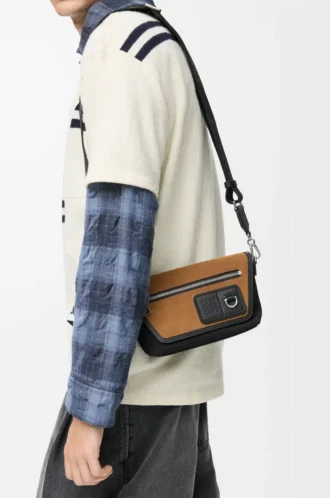 Mini Flex messenger in canvas and suede Black/Dark Gold