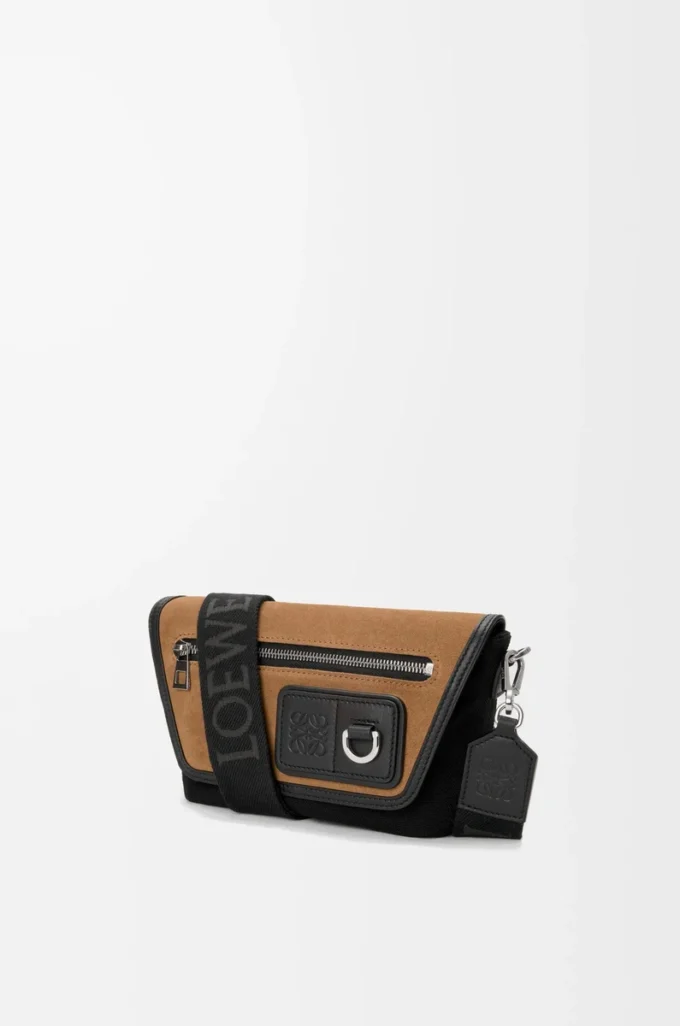Mini Flex messenger in canvas and suede Black/Dark Gold