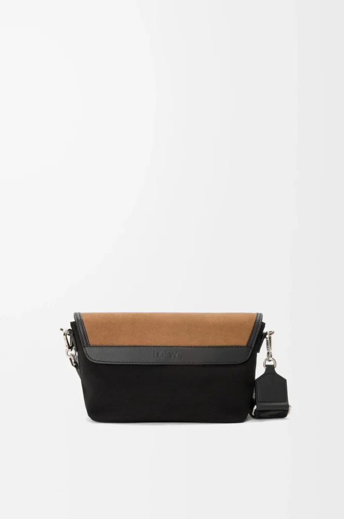 Mini Flex messenger in canvas and suede Black/Dark Gold