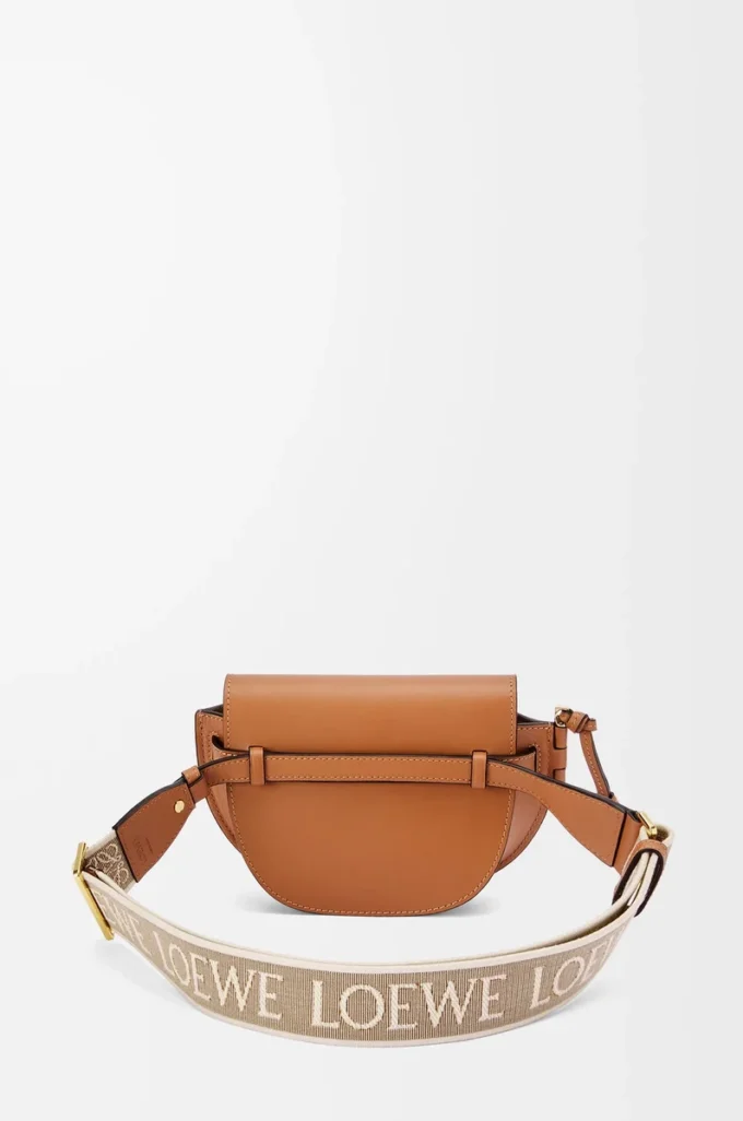 Mini Gate Dual bag in soft calfskin and jacquard Tan