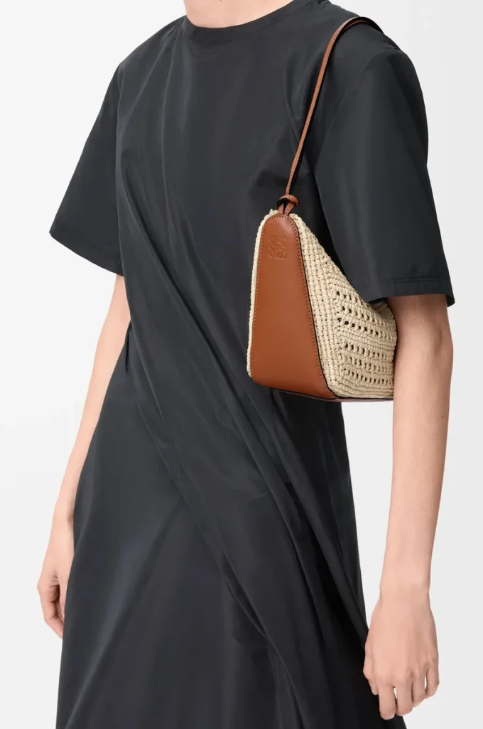 Mini Hammock Hobo in raffia and calfskin Tan/Natural