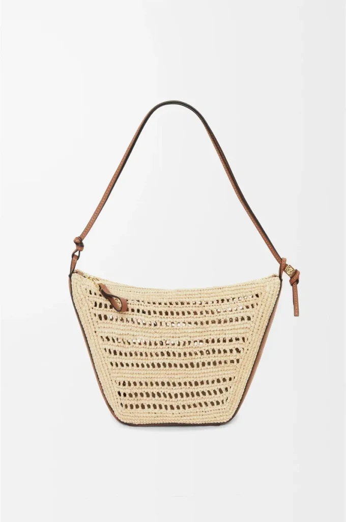 Mini Hammock Hobo in raffia and calfskin Tan/Natural