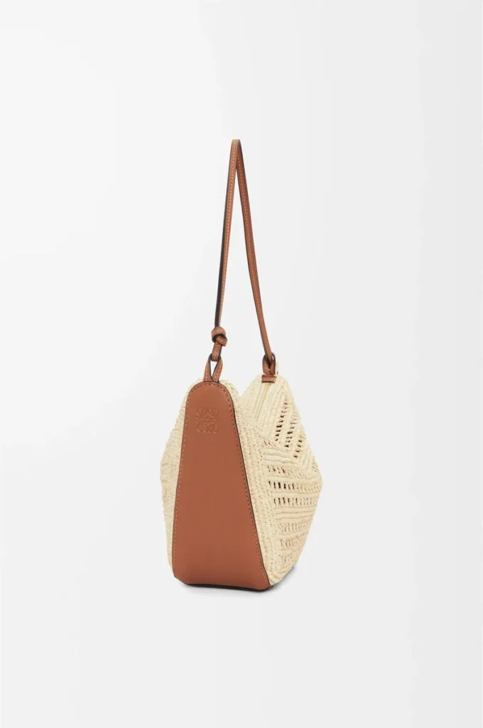 Mini Hammock Hobo in raffia and calfskin Tan/Natural