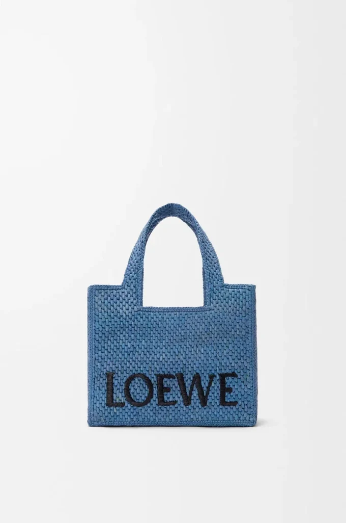 Mini LOEWE Font tote in raffia Light Blue Mini LOEWE Font tote in raffia Light Blue