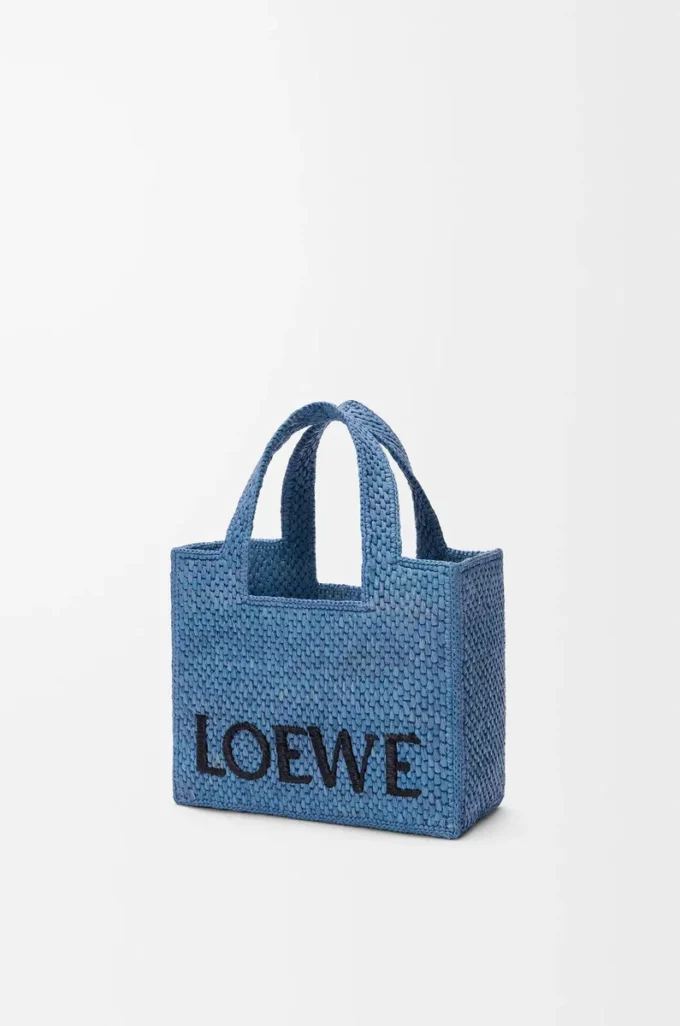 Mini LOEWE Font tote in raffia Light Blue Mini LOEWE Font tote in raffia Light Blue