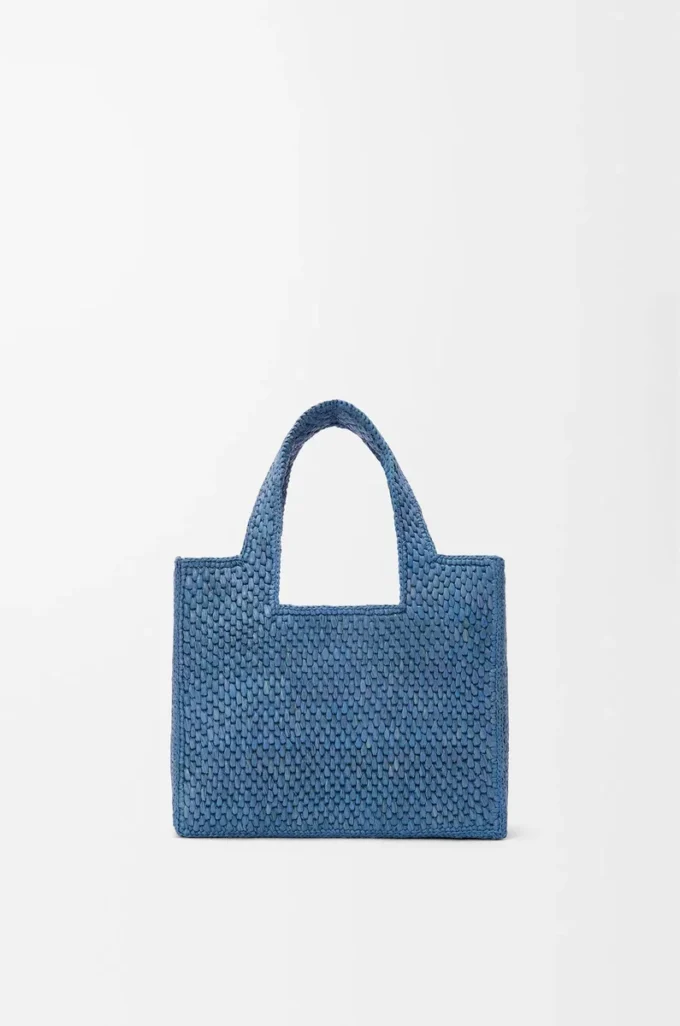 Mini LOEWE Font tote in raffia Light Blue Mini LOEWE Font tote in raffia Light Blue